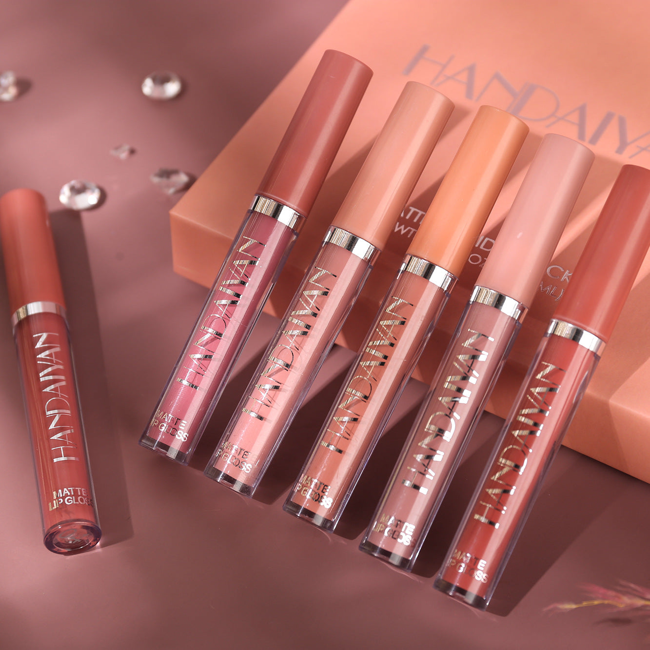 Set of Matte Liquid Lipstick on a matching background