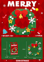Christmas-themed product packaging with a wreath design on a red background