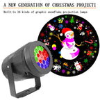 Christmas projection lamp with snowman design and colorful lights on a black background