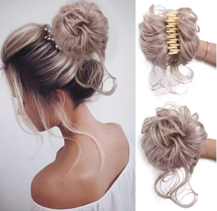 Hair bun extension with a comb and close-up on a white background