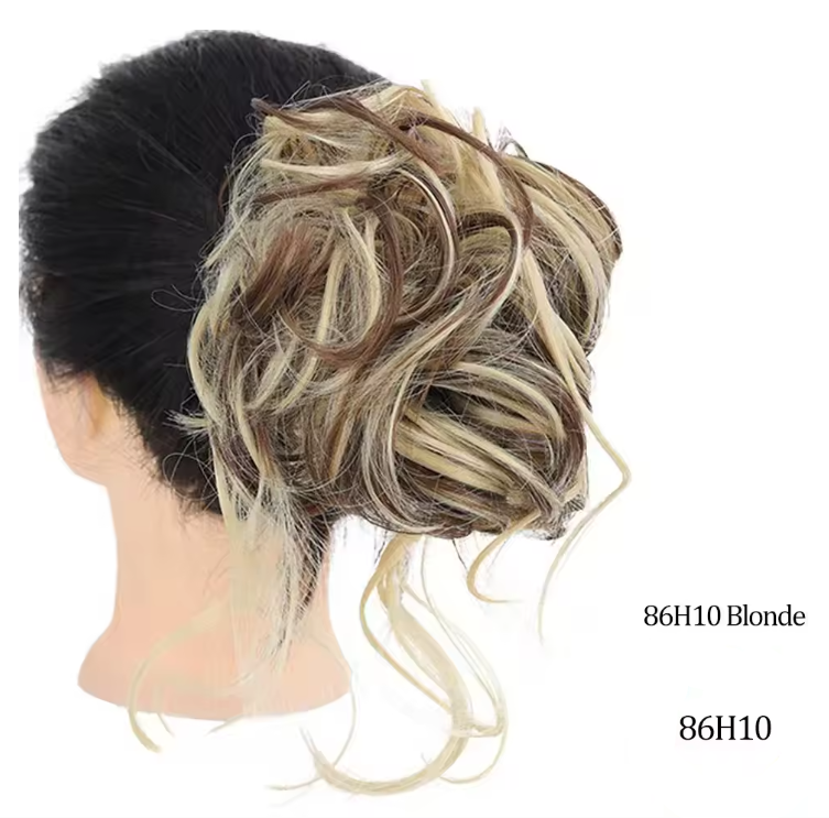 Blonde hair extension on a mannequin head with color code '86H10' displayed.